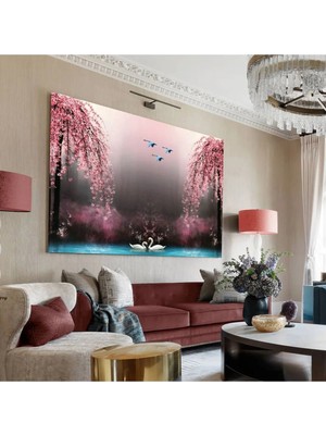 Harikabirev|pembe Renk Kuğu Tablosu Soft|tekli Çerçevesiz Kanvas Tablo