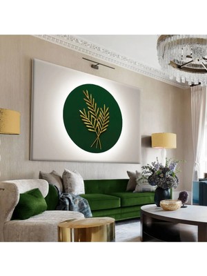 Harikabirev|yeşil-Beyaz-Gold Buğday Yapraği Tablosu 4 |tekli Çerçevesiz Yatay Kanvas Tablo