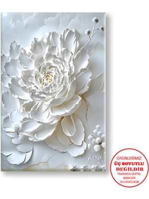 Harikabirev Kanvas-Duvar-Salon Tablosu Yağlı Boya Efektli Beyaz Açelya 01|tekli Dikey Çerçevesiz Tablo