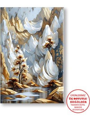 Harikabirev Kanvas-Duvar-Salon Tablosu Yağlı Boya Efektli Dağ Manzarası |tekli Dikey Çerçevesiz Tablo