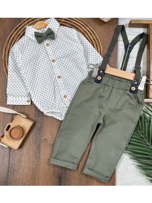 Cacobebiş K Erkek Bebek Gömlek Zıbın Papyon Pantolon Askısı ve Pantolon 4'lü Bayramlık Salopet Takım