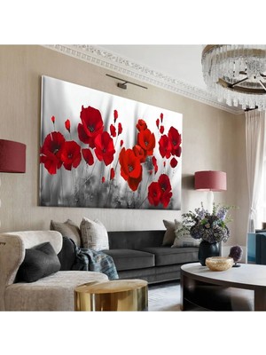Harikabirev|gelincik Çiçeği Kırmızı Sevilen Çiçek Tablosu 2 |tekli Çerçevesiz Kanvas Tablo