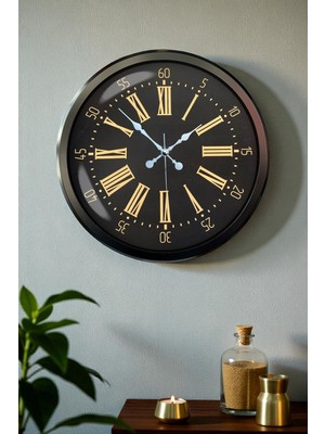 TeknoKapsül Siyah Roma Rakamlı 52 cm Metal Duvar Saati