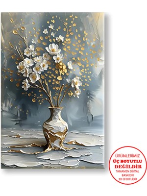 Harikabirev Kanvas-Duvar-Salon Tablosu Yağlı Boya Efektli Vazoda Manolya|tekli Dikey Çerçevesiz Tablo