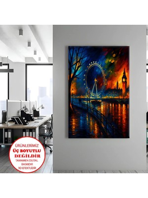 Harikabirev Kanvas-Duvar-Salon Tablosu Yağlı Boya London Eye | Dikey Çerçevesiz Kanvas Tablo