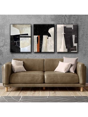 Harikabirev Gri-Siyah Soyut Tablo |3lü Dikey Çerçevesiz Kanvas Tablo Çsdkyknvs