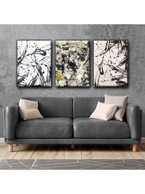 Harikabirev Soyut Çizimli Tablo |3lü Dikey Çerçevesiz Kanvas Tablo Çsdkyknvs