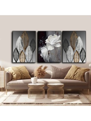 Harikabirev Bitki Desenli Modern Tablo |3lü Dikey Çerçevesiz Kanvas Tablo Çsdkyknvs