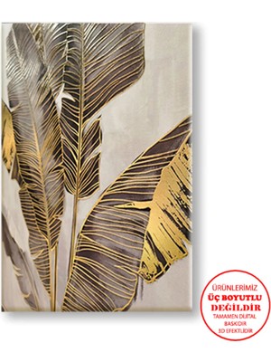 Harikabirev Kanvas-Duvar-Salon Tablosu Yağlı Boya Efektli Yaprak-2 |tekli Dikey Çerçevesiz Tablo