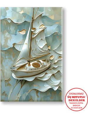 Harikabirev Kanvas-Duvar-Salon Tablosu Yağlı Boya Efektli Yelkenli Desen|tekli Dikey Çerçevesiz Tablo