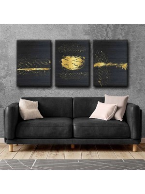 Harikabirev Elegant Siyah-Altın Tablo |3lü Dikey Çerçevesiz Kanvas Tablo Çsdkyknvs