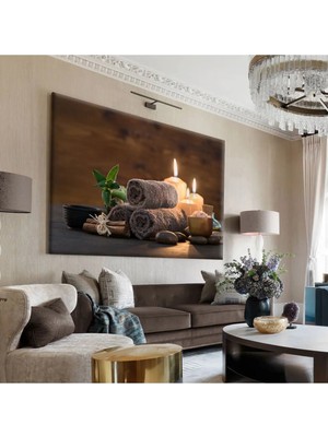 Harikabirev|beyaz-Gri -Yeşil Mum Tablosu |tekli Çerçevesiz Yatay Kanvas Tablo