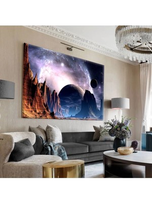 Harikabirev|mor-Kahverengi Uzay Detayli Tablo |tekli Çerçevesiz Yatay Kanvas Tablo