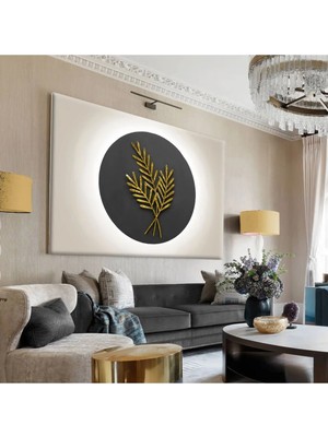 Harikabirev|gri -Beyaz-Gold Buğday Yapraği Tablosu 3 |tekli Çerçevesiz Yatay Kanvas Tablo