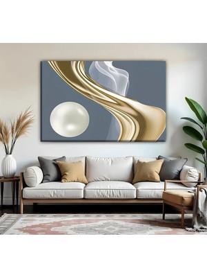 Harikabirev | Soft Mavigold-Beyaz Incili Modeli| Tekli Yatay Kanvas Tablo
