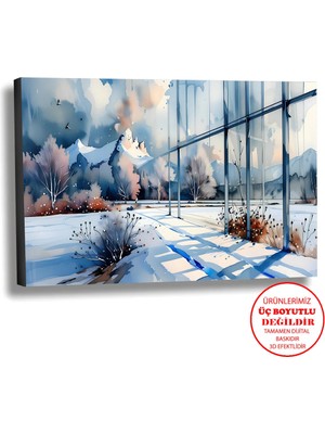 Harikabirev Kanvas-Duvar-Salon Tablosu Yağlı Boya Efektli Manzara Kar Art|tekli Yatay Çerçevesiz