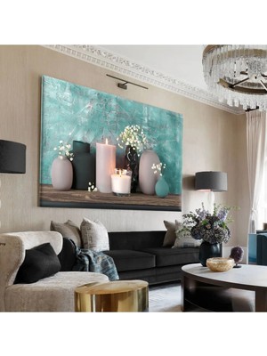 Harikabirev Hari?kabi?rev|su Yeşi?li?-Gri? Çi?çek-Mum Dekor Tablosu|tekli? Çerçevesi?z Yatay Kanvas Tablo