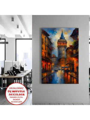 Harikabirev Kanvas-Duvar-Salon Tablosu Yağlı Boya Istanbul Galata Kulesi | Dikey Çerçevesiz Kanvas Tablo
