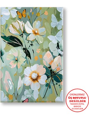 Harikabirev Kanvas-Duvar-Salon Tablosu Yağlı Boya Efektli Yeşil Floral|tekli Dikey Çerçevesiz Tablo