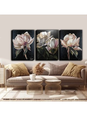 Harikabirev Gardenia Çiçek Modern Tablo |3lü Dikey Çerçevesiz Kanvas Tablo Çsdkyknvs