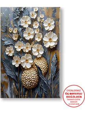 Harikabirev Kanvas-Duvar-Salon Tablosu Yağlı Boya Efektli Beyaz Çiçek-02 |tekli Dikey Çerçevesiz Tablo