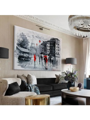 Harikabirev Hari?kabi?rev|beyaz-Kirmizi Pari?s Sokaği Tablo 2|tekli? Çerçevesi?z Yatay Kanvas Tablo