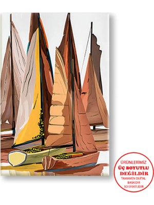 Harikabirev Kanvas-Duvar-Salon Tablosu Yağlı Boya Efektli Yelkenli Turuncu |tekli Dikey Çerçevesiz Tablo