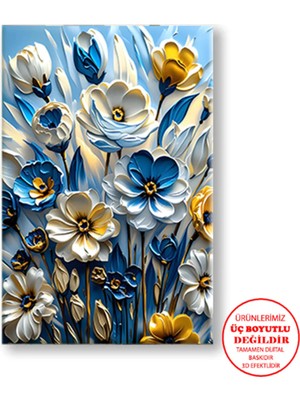 Harikabirev Kanvas-Duvar-Salon Tablosu Yağlı Boya Efektli Mv-Sr Çiçek |tekli Dikey Çerçevesiz Tablo
