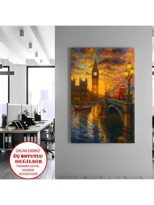 Harikabirev Kanvas-Duvar-Salon Tablosu Yağlı Boya London Bıg Ben | Dikey Çerçevesiz Kanvas Tablo