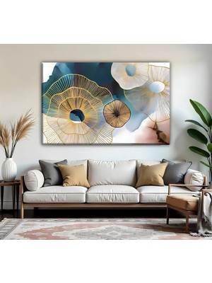 Harikabirev | Turkuaz-Gold Soyut Geometrik Modeli | Tekli Yatay Kanvas Tablo