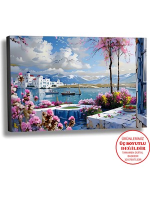 Harikabirev Kanvas-Duvar-Salon Tablosu Yağlı Boya Efektli Deniz Manzara Art|tekli Yatay Çerçevesiz