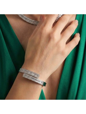 Lorivelle Paslanmaz Çelik Gümüş Renk Baget Taşlı Italyan Tasarım Modern Kelepçe Bileklik