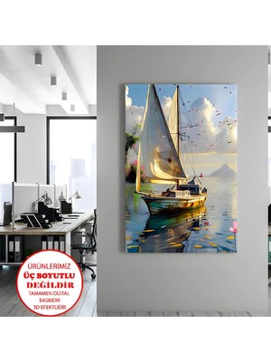 Harikabirev Kanvas-Duvar-Salon Tablosu Issız Tekne | Dikey Çerçevesiz Kanvas Tablo