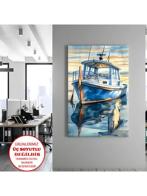 Harikabirev Kanvas-Duvar-Salon Tablosu Mavi Tekne | Dikey Çerçevesiz Kanvas Tablo