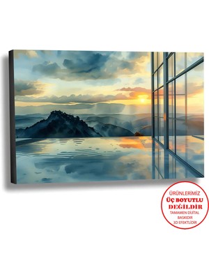 Harikabirev Kanvas-Duvar-Salon Tablosu Yağlı Boya Efektli Manzara Havuz 2 Art|tekli Yatay Çerçevesiz