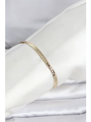 Vice Avm cm 14K Gold Renk Lazerli Yassı Zincir Model Kadın Bileklik (VICE/1395)