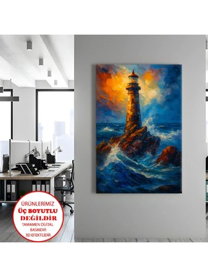 Harikabirev Kanvas-Duvar-Salon Tablosu Yağlı Boya Deniz Feneri | Dikey Çerçevesiz Kanvas Tablo