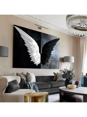 Harikabirev|siyah Beyaz Kuş Kanadı Modeli |tekli Çerçevesiz Yatay Kanvas Tablo