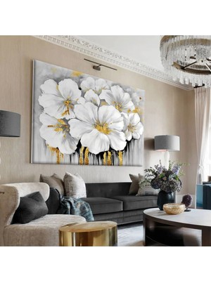 Harikabirev|gri-Gold Kombini En Çok Sevilen Çiçek Tablosu 1|çerçevesiz Kanvas Tablo