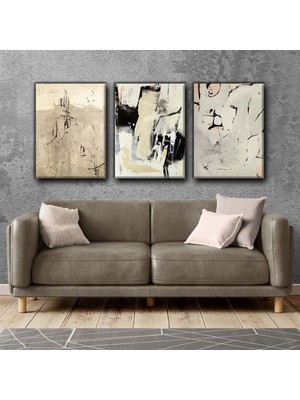 Harikabirev Gri- Altın Abstract Tablo |3lü Dikey Çerçevesiz Kanvas Tablo Çsdkyknvs