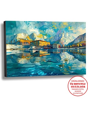 Harikabirev Kanvas-Duvar-Salon Tablosu Yağlı Boya Efektli Manzara Kuzey Denizi Art|tekli Yatay Çerçevesiz