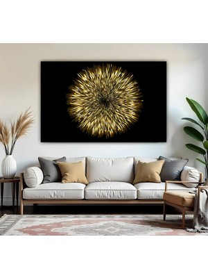 Harikabirev | Siyah-Gold Soyut Yuvarlak Desen Modeli | Tekli Yatay Kanvas Tablo