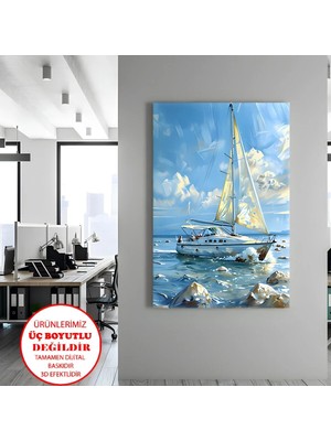 Harikabirev Kanvas-Duvar-Salon Tablosu Mavi Tekne 2 | Dikey Çerçevesiz Kanvas Tablo