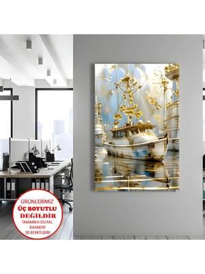 Harikabirev Kanvas-Duvar-Salon Tablosu Altın Tekneler| Dikey Çerçevesiz Kanvas Tablo