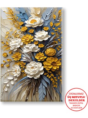 Harikabirev Kanvas-Duvar-Salon Tablosu Yağlı Boya Efektli Çiçek Demeti|tekli Dikey Çerçevesiz Tablo