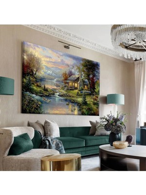 Harikabirev|yeşil Tonlar Manzara Tablosu|tekli Çerçevesiz Yatay Kanvas Tablo