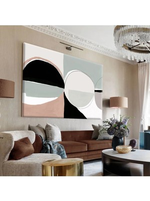 Harikabirev||beyaz-Krem-Gri Geometrik Şekilli Soyut Tablo |tekli Çerçevesiz Yatay Kanvas Tablo