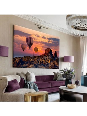 Harikabirev|sıcak Renkler Sıcak Hava Balonları Manzarası Tablo 1|tekli Çerçevesiz Yatay Kanvas Tablo