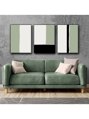 Harikabirev Yeşil Krem Soyut Modern Tablo| 3lü Dikey Çerçevesiz Kanvas Tablo Çsdkyknvs