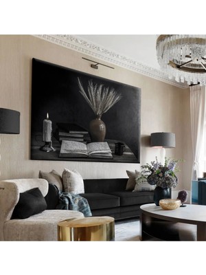 Harikabirev|siyah-Gri Dekor Tablosu |tekli Çerçevesiz Yatay Kanvas Tablo